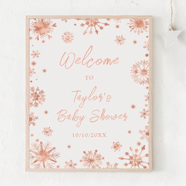Rose Gold Snowflakes Baby Dusche Willkommen Poster (Von Creator hochgeladen)