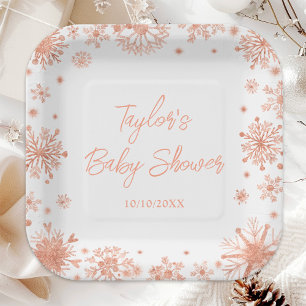 Rose Gold Snowflakes Babydusche Pappteller