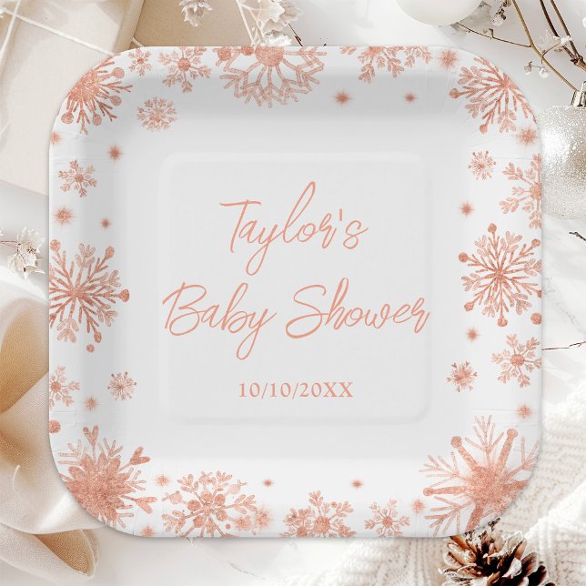 Rose Gold Snowflakes Babydusche Pappteller (Von Creator hochgeladen)
