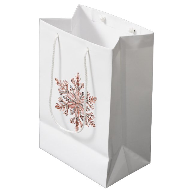 Rose Gold Snowflakes Weihnachten Mittlere Geschenktüte (Vorderseite Schrägansicht)