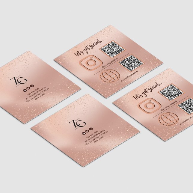 Rose-Gold-Social-Media-Sign mit QR-Code Quadratische Visitenkarte (Von Creator hochgeladen)