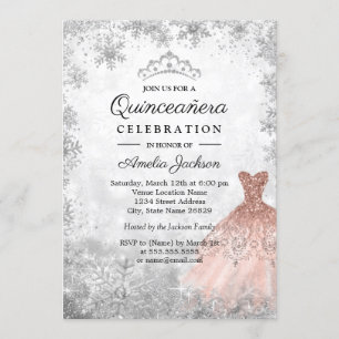 Rose Gold Sparkassen Schneeflocken Winter Quincean Einladung