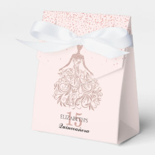 Rose Gold Sparkkleid Quinceañera Glitzer Rosa Geschenkschachtel