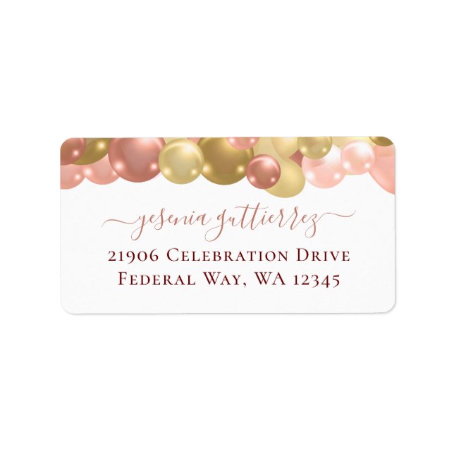 Rose Gold Sparkle Ballon Rücksendeadresse Adressaufkleber (Vorne)