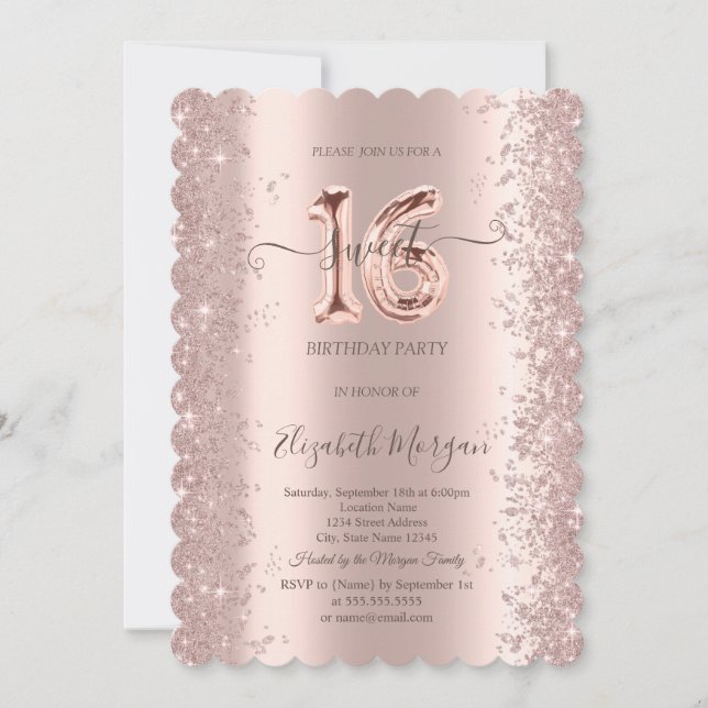 Rose Gold Sparkle Diamonds Sweet 16 Einladung (Vorderseite)