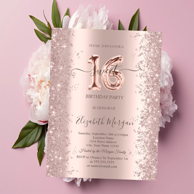 Rose Gold Sparkle Diamonds Sweet 16 Einladung (Von Creator hochgeladen)