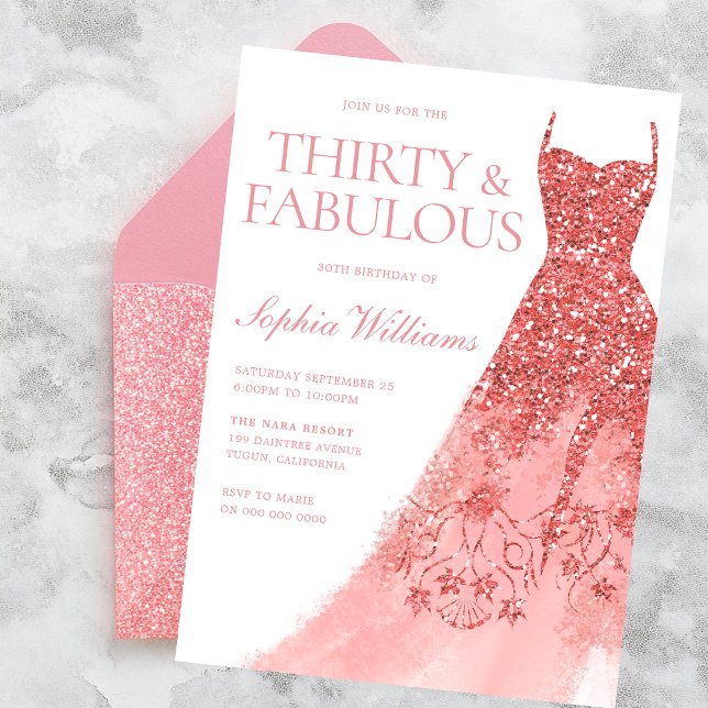 Rose Gold Sparkle Dress 30. Geburtstag Party Einladung (Von Creator hochgeladen)