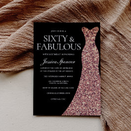 Rose Gold Sparkle Dress Black 60. Geburtstagsparty Einladung