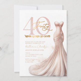 Rose Gold Sparkle Dress Blush 40. Geburtstag Party Einladung