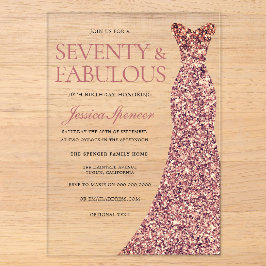 Rose Gold Sparkle Dress Frauen 70. Geburtstagspart Acryleinladungen
