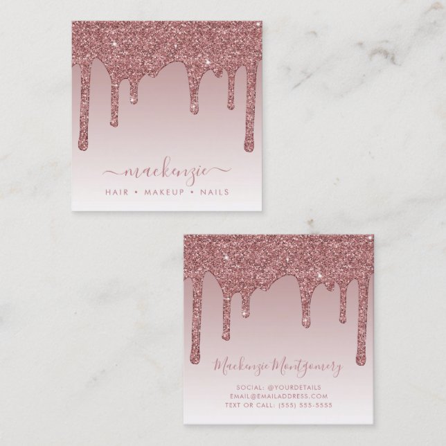 Rose Gold Sparkle Drilling Glitzer Luxury Ombre Sq Quadratische Visitenkarte (Vorne/Hinten)