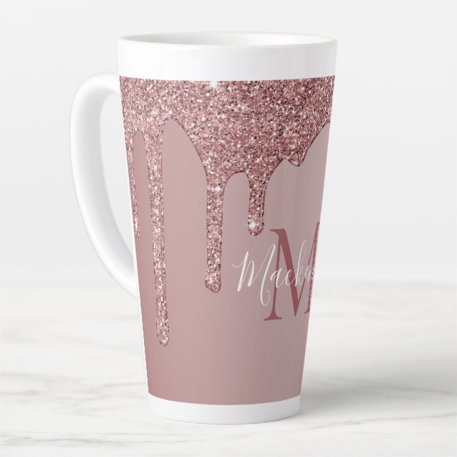 Rose Gold Sparkle Drilling Glitzer Monogram Milchtasse (Linke Ecke)