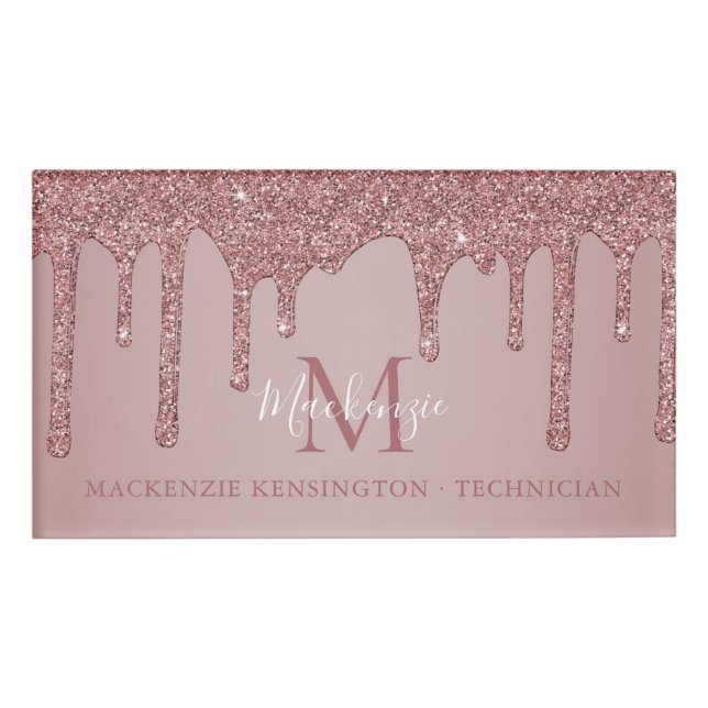 Rose Gold Sparkle Drilling Glitzer Monogram Namenschild (Vorderseite)