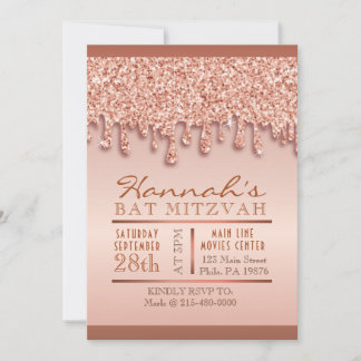Rose Gold Sparkle Drippy Tropfen Bat Mitzvah Einla Einladung