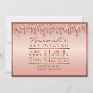Rose Gold Sparkle Drippy Tropfen Bat Mitzvah Einla Einladung