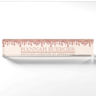 Rose Gold Sparkle Drippy Tropfen Boss Namplate Namensplakette