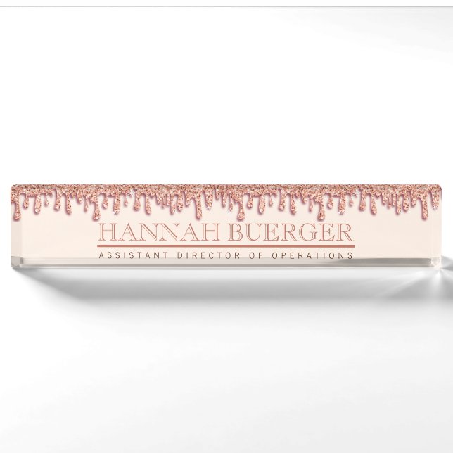 Rose Gold Sparkle Drippy Tropfen Boss Namplate Namensplakette (Vorderseite)
