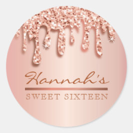 Rose Gold Sparkle Drippy Tropfen Party Swag Runder Aufkleber