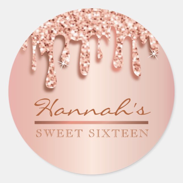 Rose Gold Sparkle Drippy Tropfen Party Swag Runder Aufkleber (Vorderseite)