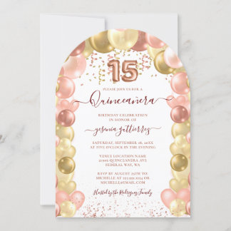 Rose Gold Sparkle Foto Quinceañera Ballon Einladung