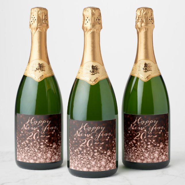 Rose Gold Sparkle Frohes Neues Jahr (Flaschen)