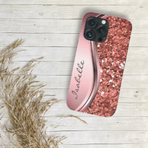 Rose Gold Sparkle Glam Bling Personalized Metal iPhone 14 Plus Hülle