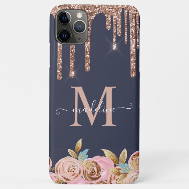 Rose Gold Sparkle Glam Glitzer Tropfen Monogram Fa Case-Mate iPhone Hülle (Rückseite)