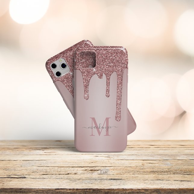 Rose Gold Sparkle Glam Glitzer Tropfen Monogram iPhone Hülle (Von Creator hochgeladen)