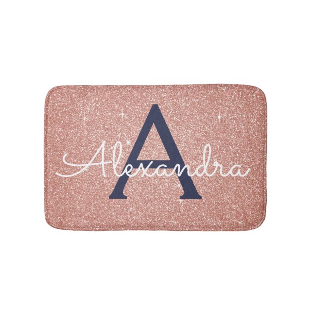 Rose Gold Sparkle Glitter Monogram Name & Initial Badematte (Vorderseite)