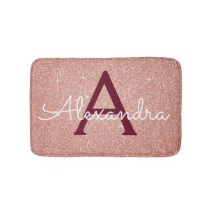Rose Gold Sparkle Glitter Monogram Name & Initial Badematte