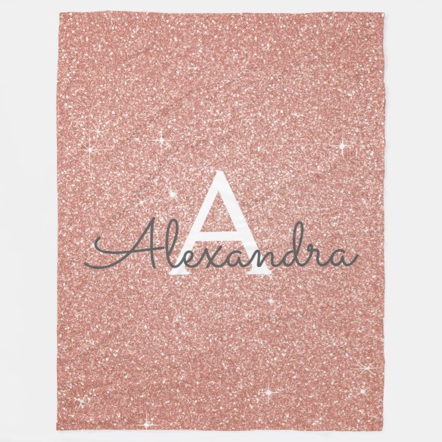 Rose Gold Sparkle Glitter Monogram Name & Initial Fleecedecke (Vorderseite)