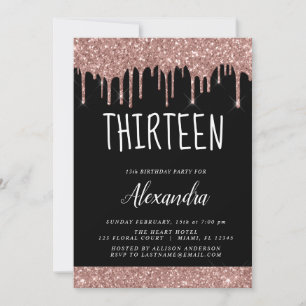 Rose Gold Sparkle Glitzer 13. Dreizehn Geburtstag Einladung