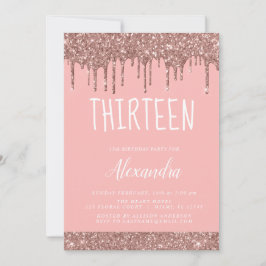 Rose Gold Sparkle Glitzer 13. Dreizehn Geburtstag Einladung