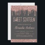 Rose Gold Sparkle Glitzer 16 . Geburtstag Geburtst Einladung<br><div class="desc">Blush Pink - Rose Gold und Kohle Grau Funkelnd Tropfen Glitzer Sweet 16 Geburtstagsparty Einladung . Dies ist die perfekte 16 . Geburtstag zum Geburtstag Einladung für eine moderne Rose Gold und Blush Sparkle Pink Glitzer Sparkle Girly Geburtstagsparty. Bitte kontaktieren Sie den Designer,  um passende Sonderanfertigungen zu erhalten.</div>