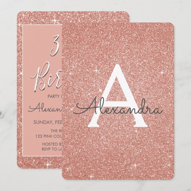 Rose Gold Sparkle Glitzer 30. Geburtstag Party Einladung (Vorne/Hinten)