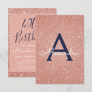 Rose Gold Sparkle Glitzer 40. Geburtstag Party Einladung