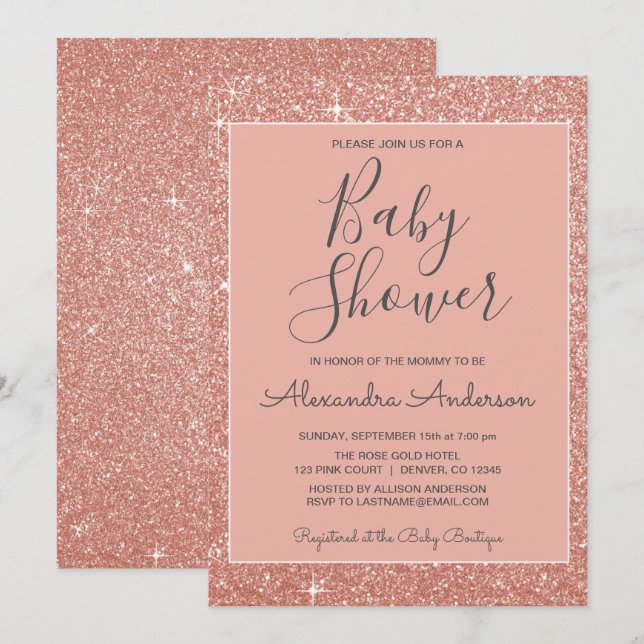 Rose Gold Sparkle Glitzer Kinderdusche Einladung (Vorne/Hinten)