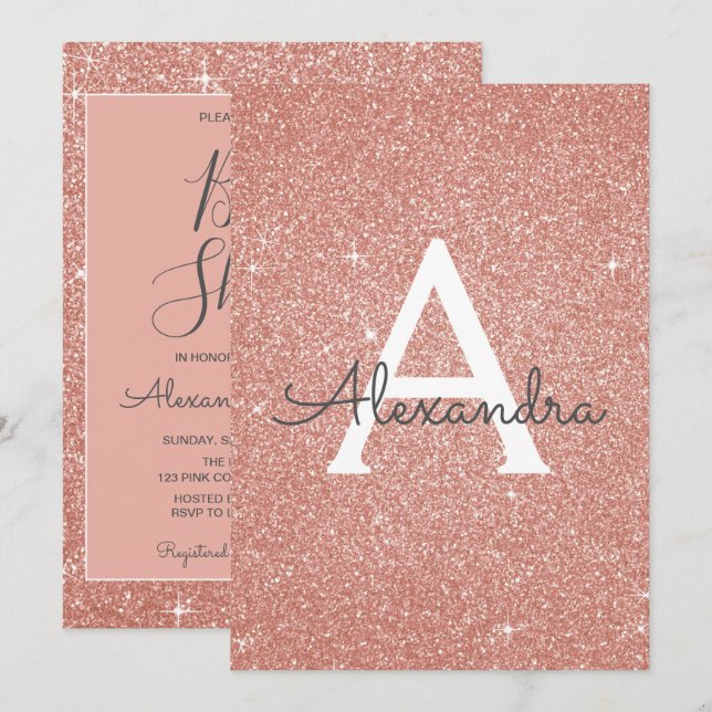 Rose Gold Sparkle Glitzer Kinderdusche Einladung (Vorne/Hinten)