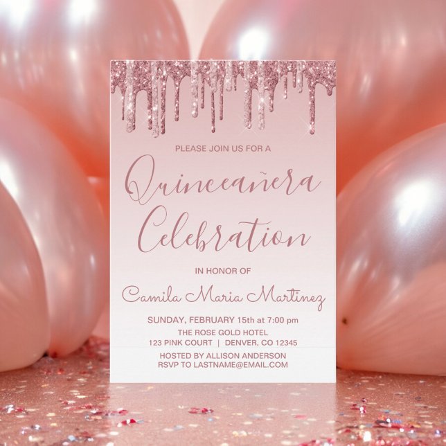 Rose Gold Sparkle Glitzer Quinceanera Feier Einladung (Von Creator hochgeladen)