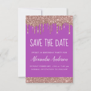 Rose Gold Sparkle Glitzer Sweet 16 Save the Date Einladung