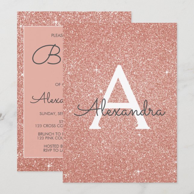 Rose Gold Sparkle Glitzer Taufe Einladung (Vorne/Hinten)