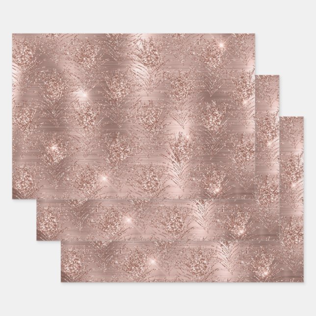 Rose Gold Sparkle Glitzer Trendy Geschenk für sie Geschenkpapier Set (Set)