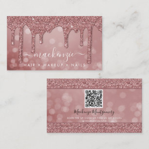 Rose Gold Sparkle Glitzer Tropfen Bokeh QR Code Visitenkarte