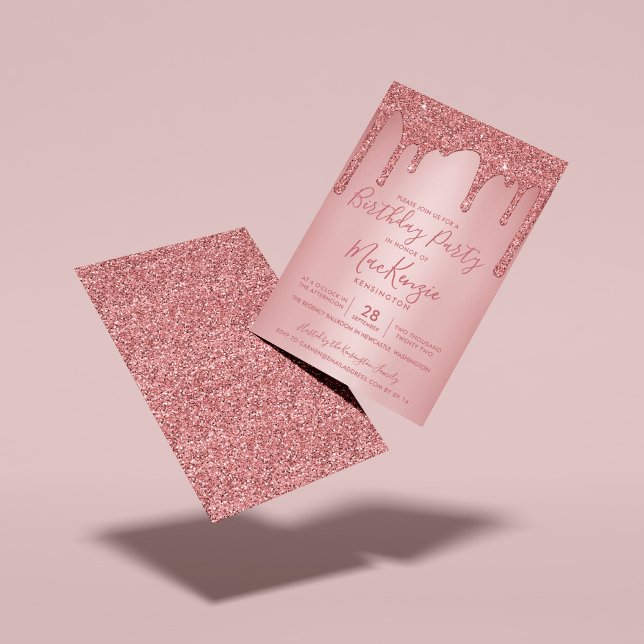 Rose Gold Sparkle Glitzer Tropfen jedes Jahr am Ge Einladung (Rose Gold Dripping Glitter Birthday Party Invitations)