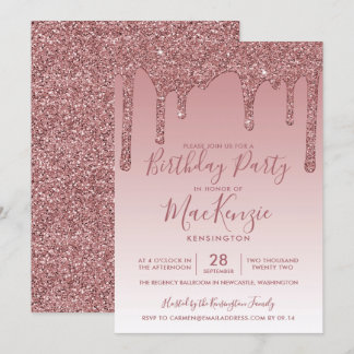 Rose Gold Sparkle Glitzer Tropfen jedes Jahr am Ge Einladung
