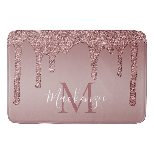 Rose Gold Sparkle Glitzer Tropfen Monogramm Badematte (Vorderseite)