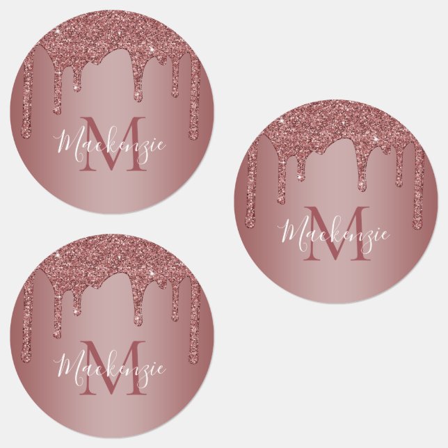 Rose Gold Sparkle Glitzer Tropfen Monogramm Etiketten (Gruppe)