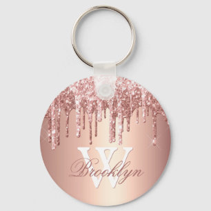 Rose Gold Sparkle Glitzer Tropfen Monogramm Schlüsselanhänger