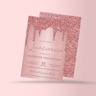 Rose Gold Sparkle Glitzer Tropfen Quinceañera Einladung