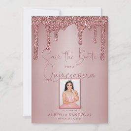 Rose Gold Sparkle Glitzer Tropfen Quinceañera Save The Date